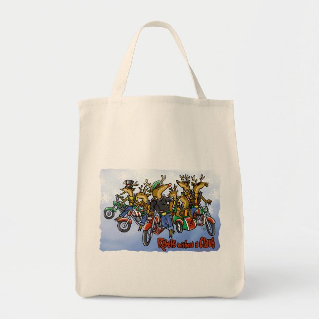 Bolsa Tote Rebeldes sem cartoon de Natal para Reindeer Claus (Frente)