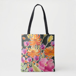 Bolsa Tote Recolha esplêndida - Flores cor-de-rosa e laranja