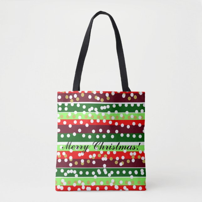 Bolsa Tote Red and Green Stripes Polka Dots Christmas  (Frente)