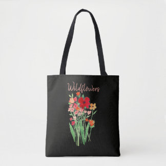 Bolsa Tote Red and Pink Wildflowers Text