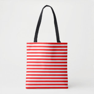 Bolsa Tote Red and White Medium Size Horiz. Padrão de Stripes