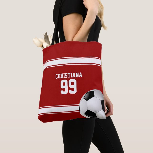 Bolsa Tote Red and White Strips Jersey Ball (Close Up)
