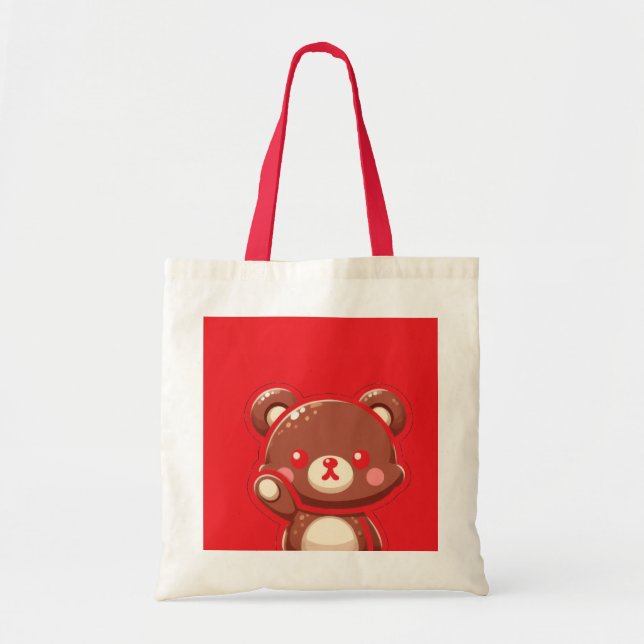 Bolsa Tote Red Bear Tote Bag – Cute & Simple Canvas Bag (Frente)