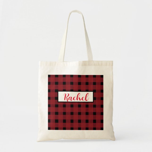 Bolsa Tote Red Black Gingham Personalizado Tote Bag (Frente)