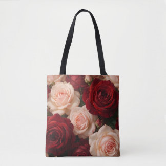 Bolsa Tote Red & Blush Pink Roses — Romantic Vintage Floral B