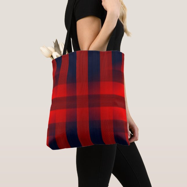 Bolsa Tote Red Bokeh Buffalo Plaid (Close Up)
