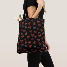 Bolsa Tote Red Burgundy Silver Glitter Hearts on Black