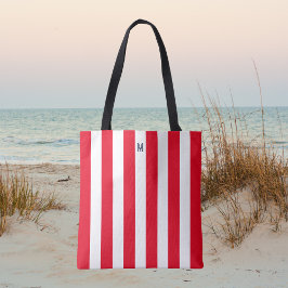 Bolsa Tote Red Cabana Stripe & Personalizado Monograma de Mar