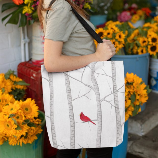 Bolsa Tote Red Cardinal Rustic Winter Tree Modern Country (Simple red cardinal in a birch tree tote bag tote bag)