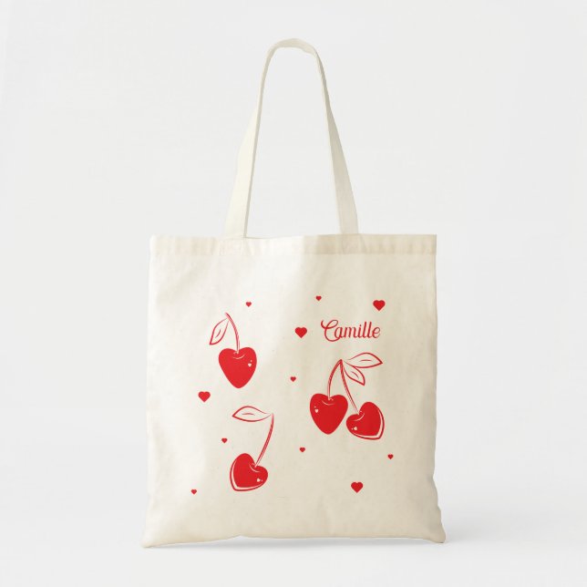 Bolsa Tote Red Cherry Hearts Whimsical Cute Shome (Frente)