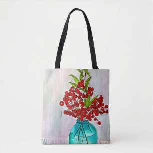 Bolsa Tote Red Christmas Berries — aquarela