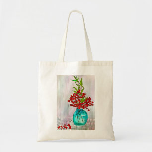 Bolsa Tote Red Christmas Berries aquarela arte