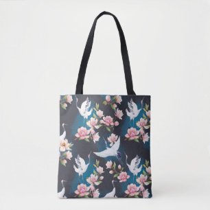 Bolsa Tote Red Crane Magnolia: Aquarela Japonesa.