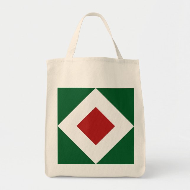 Bolsa Tote Red Diamond, Bold White Border em Verde (Frente)