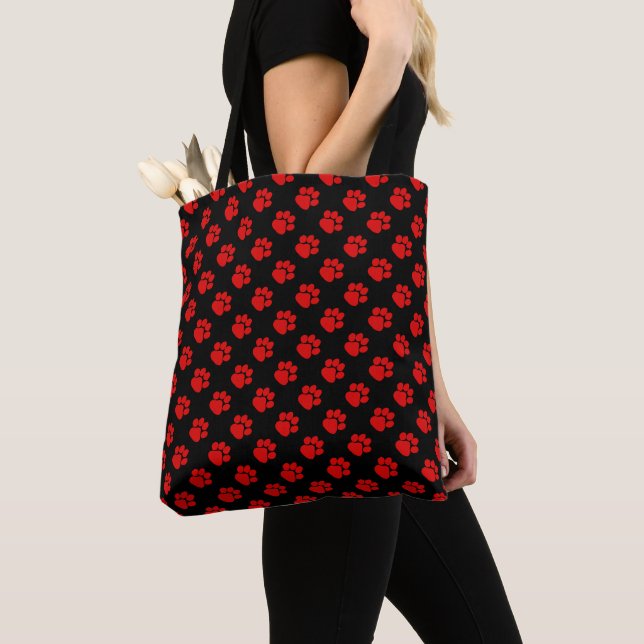 Bolsa Tote Red Dog Paws Divertimento Aniversário Presente Pre (Close Up)