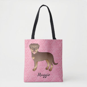 Bolsa Tote Red E Tan Rottweiler Em Corações E Nome Rosa
