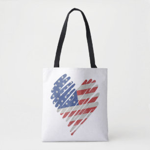Bolsa Tote Red Flag Heart Red White Cute 4 de julho