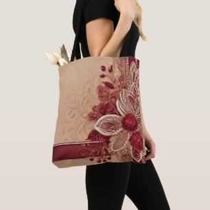 Bolsa Tote Red Floral Ribbon I art