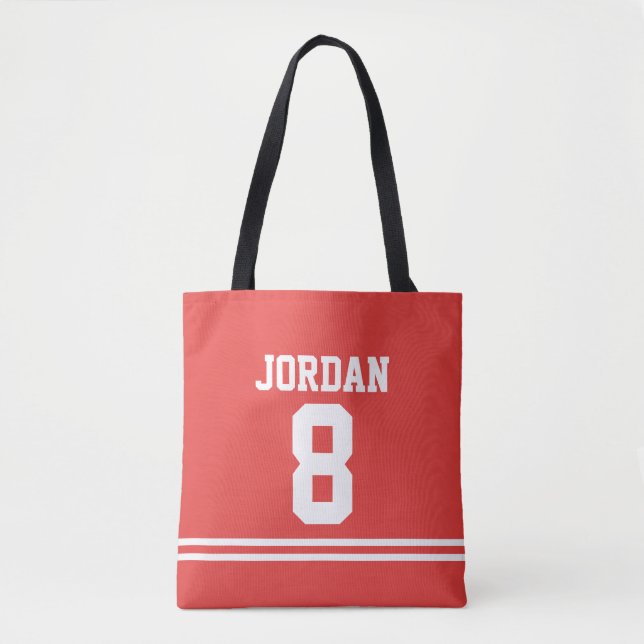 Bolsa Tote Red Football Jersey com nome e número personalizad (Frente)