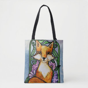 Bolsa Tote Red Fox Floral Art