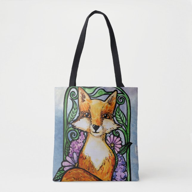 Bolsa Tote Red Fox Floral Art (Frente)