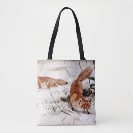 Bolsa Tote Red Foxes in Snow at Winter (by Wilhelm Kuhnert)