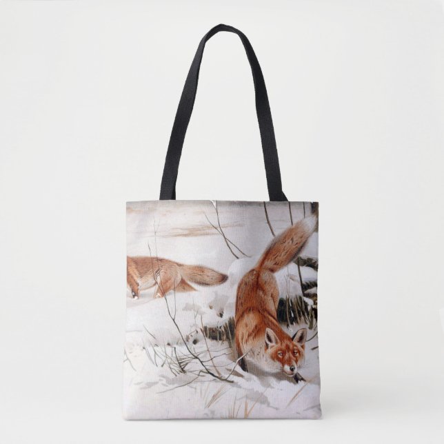 Bolsa Tote Red Foxes in Snow at Winter (by Wilhelm Kuhnert) (Frente)