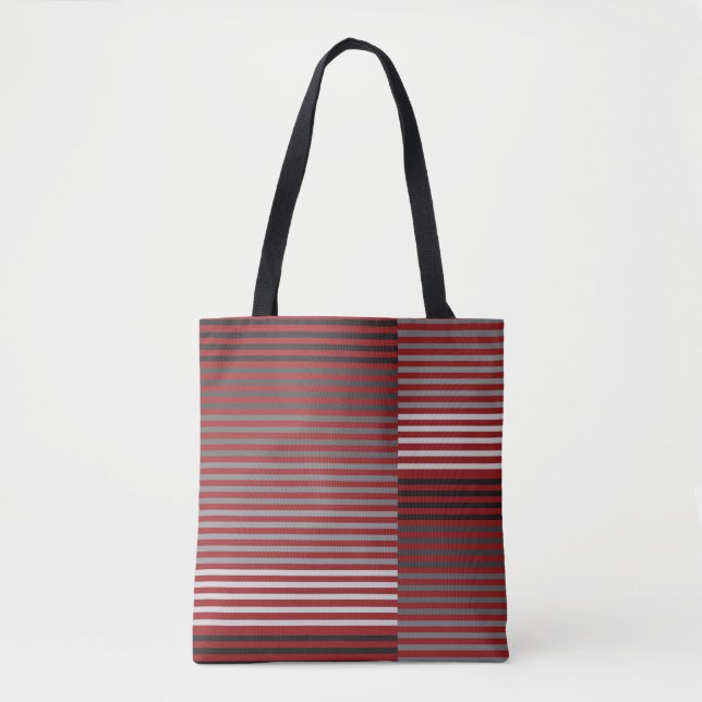 Bolsa Tote Red, Gray, Black, White Stripes (Frente)