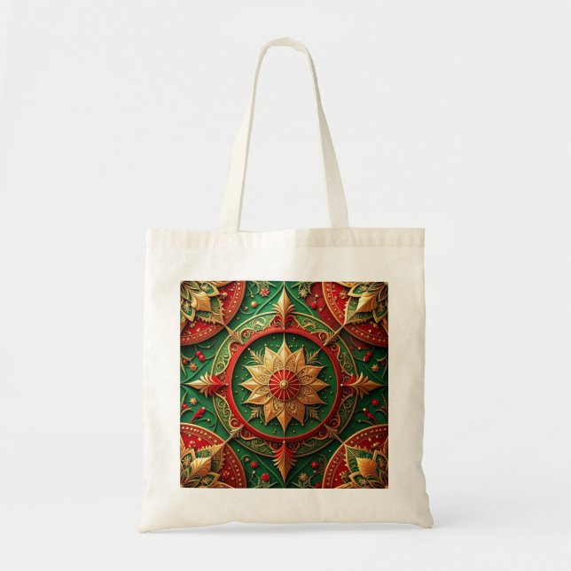 Bolsa Tote Red Green Decorative Holiday Tote Bag (Frente)
