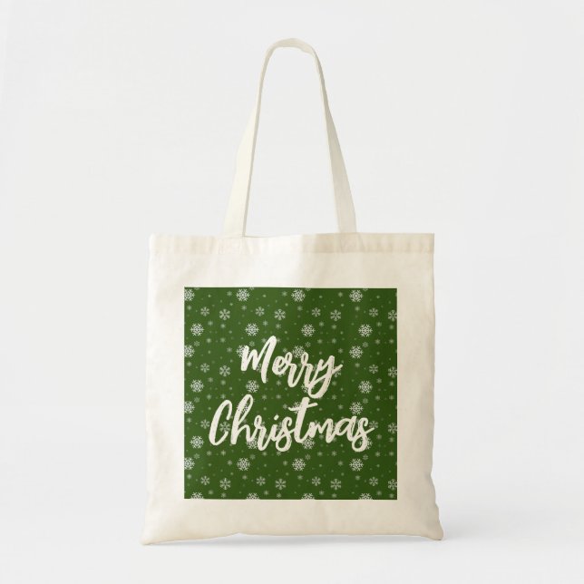 Bolsa Tote Red Green White Snowflakes Feliz Natal (Frente)