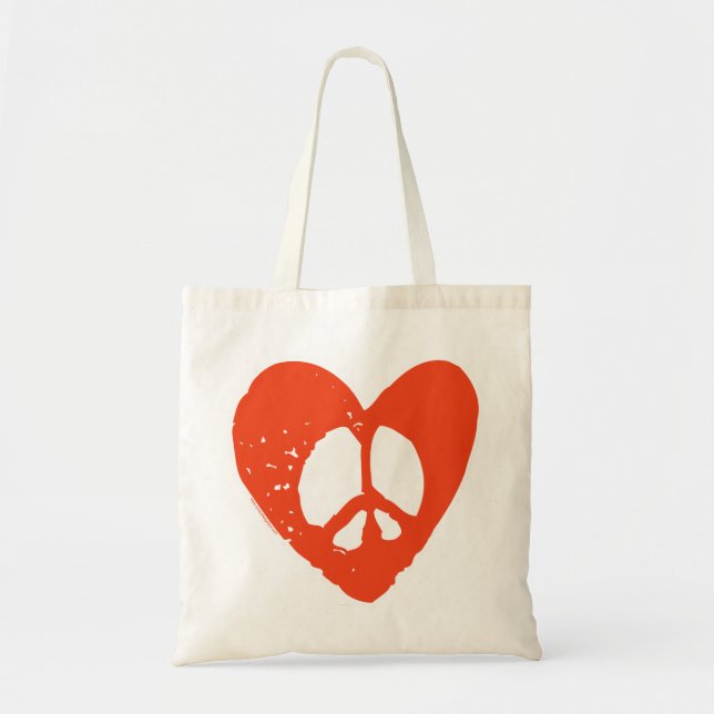 Bolsa Tote Red Grunge Heart com Sinal de Paz (Frente)