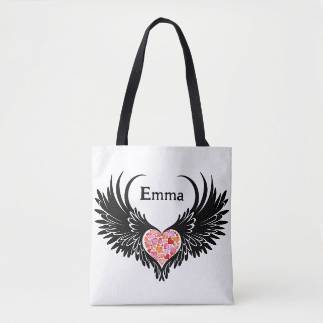 Bolsa Tote Red heart angel black wings (Frente)
