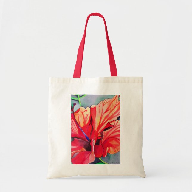Bolsa Tote Red Hibiscus (flor tropical aquarela) (Frente)