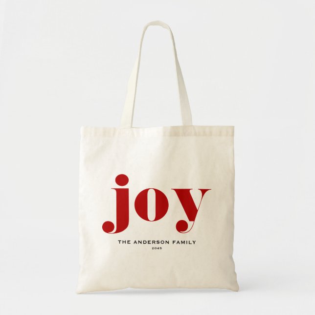 Bolsa Tote Red JOY Bold Typografia Moderna Natal (Frente)
