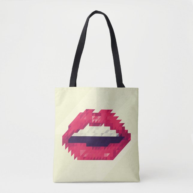 Bolsa Tote Red lips made of small triangles, pixelshipster,pi (Frente)