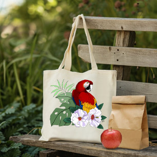 Bolsa Tote Red Macaw Tropical Bird Floral Parrot