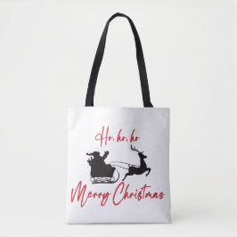 Bolsa Tote Red Merry Christmas Papais noeis Sleigh e Reindeer