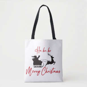 Bolsa Tote Red Merry Christmas Papais noeis Sleigh e Reindeer