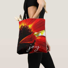 Bolsa Tote Red Orange Gerbera Daisy Photo Joy Script Modern