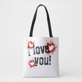 Bolsa Tote Red Paint Splatter Hearts, Eu Te Amo