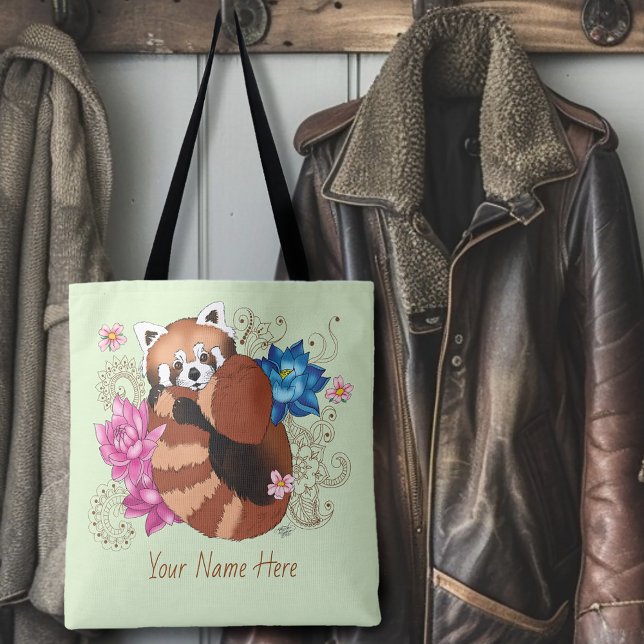 Bolsa Tote Red Panda Lotus Flowers Henna (Criador carregado)