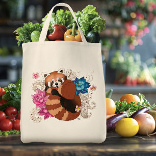 Bolsa Tote Red Panda Lotus Flowers Henna