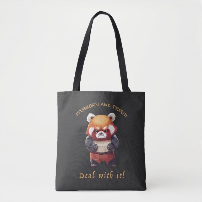Bolsa Tote Red Panda Stubborn Lida Com Ele É Um Belo Divertid (Frente)