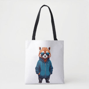 Bolsa Tote Red Panda Vestindo Hoodie Engraçado Música Animal 