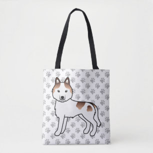 Bolsa Tote Red Piebald Siberian Husky Cartoon Dog & Paws