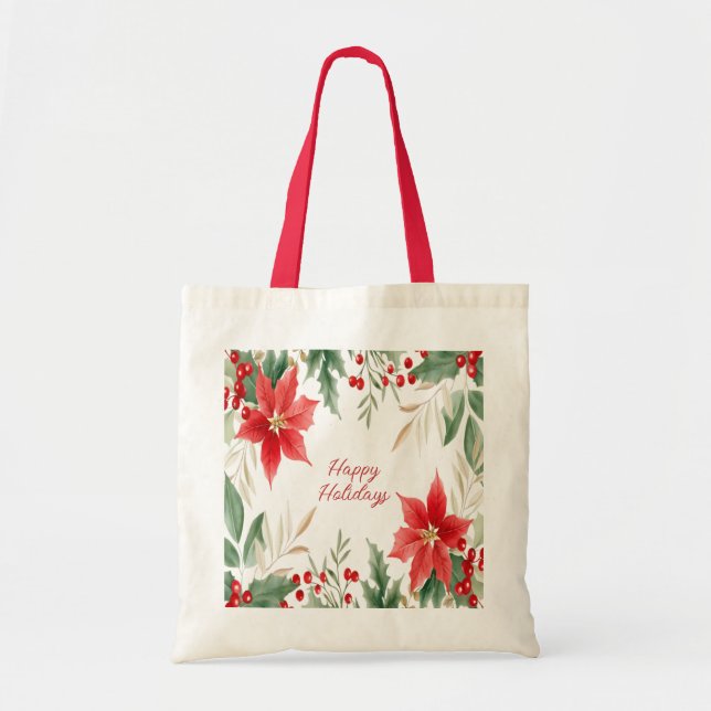 Bolsa Tote Red Poinsettia Feriado Tote Bag (Frente)