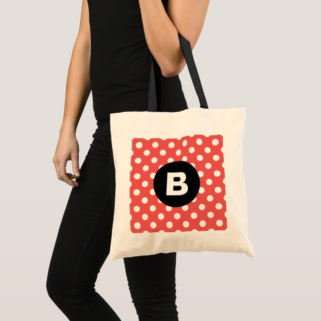 Bolsa Tote Red Polka Dot Pattern Black Monogram (Frente (produto))