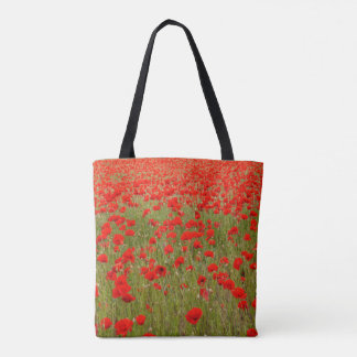 Bolsa Tote Red poppy field of flowers tie