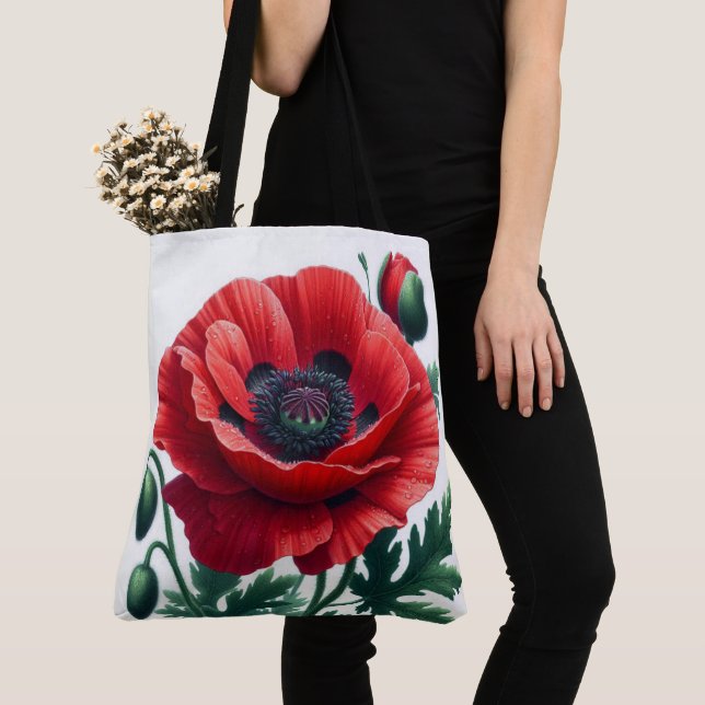 Bolsa Tote Red Poppy Floral (Close Up)