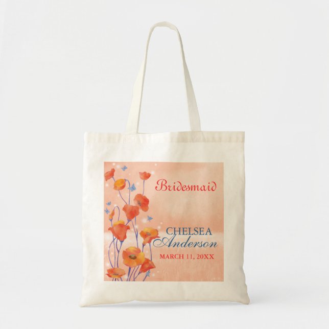 Bolsa Tote Red Poppy Floral Wedesmaids Gift (Frente)